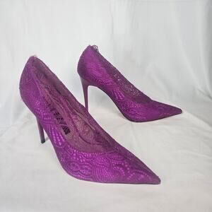 Zara Basic Fuchsia Lace Heels EU 36 US 5.5-6 Pointed Toe Stiletto Elegant Pump